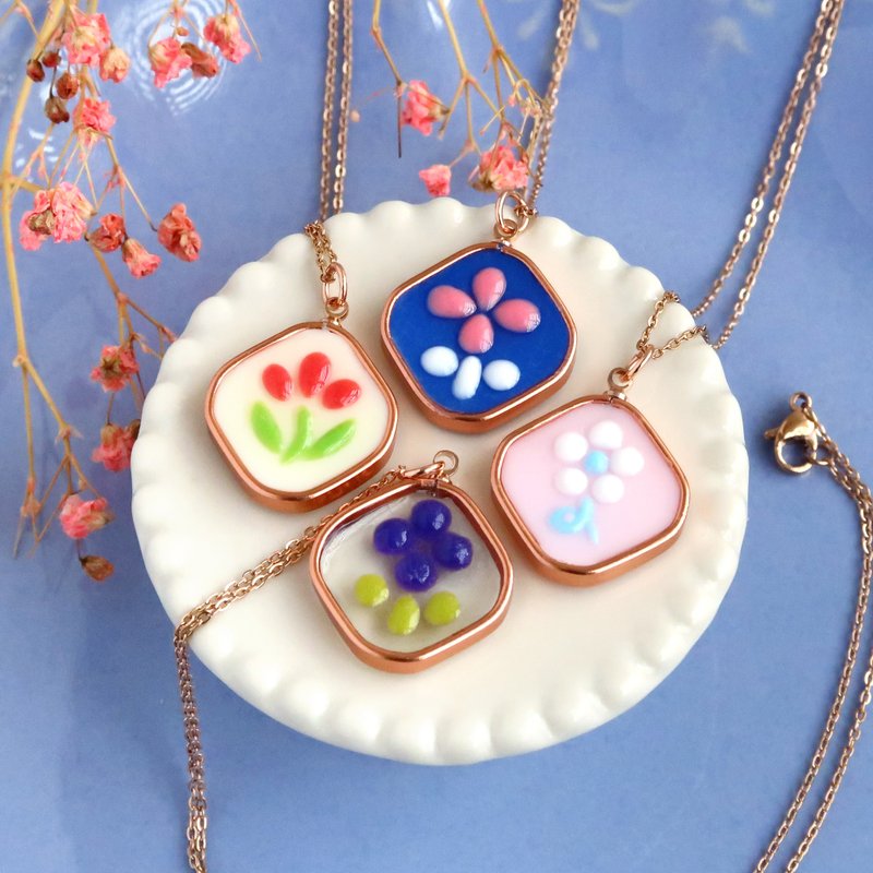 【Yohaku】花片 ネックレス - 日本樹脂 ハンドメイドアクセサリー - ネックレス - レジン 多色
