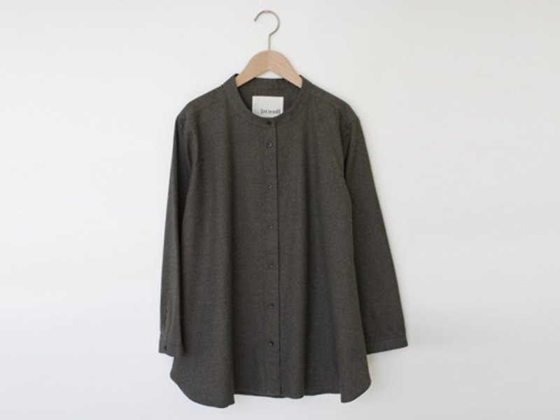 Heather chambray brushed A-line shirt Khaki 8614-01002-49 - เสื้อผู้หญิง - ผ้าฝ้าย/ผ้าลินิน 