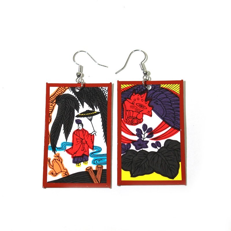 Hanafuda earrings / Gokou - Earrings & Clip-ons - Paper Red