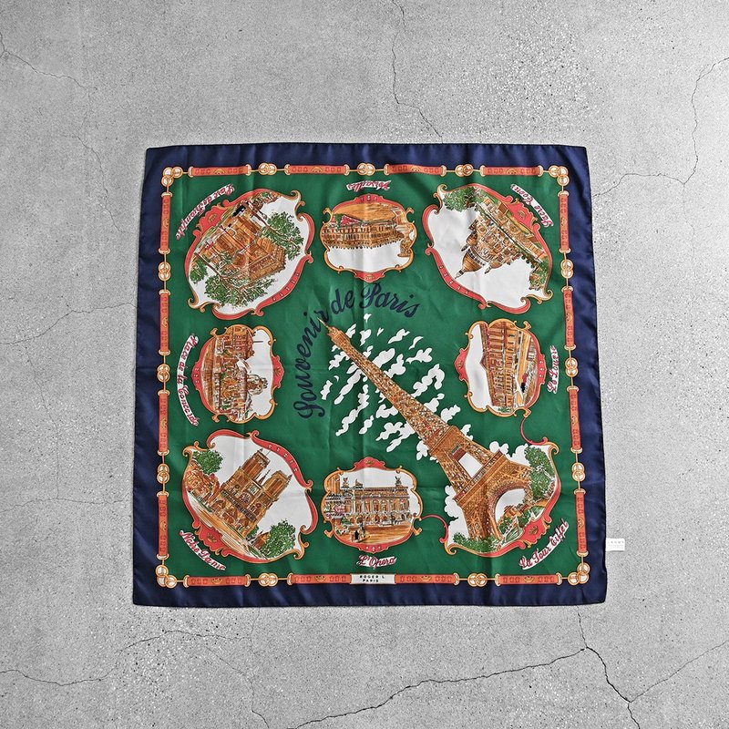 Vintage 復古方巾 / 古董絲巾、絲巾搭配、古著方巾穿搭 - 手帕 - 絲．絹 綠色