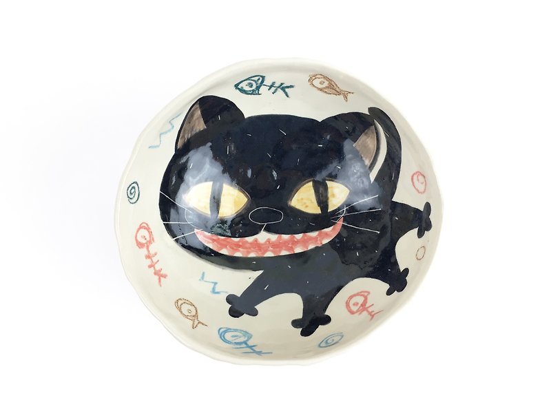 Nice Little Clay handmade four-legged bowl smile black cat 02021-01 - Bowls - Pottery 
