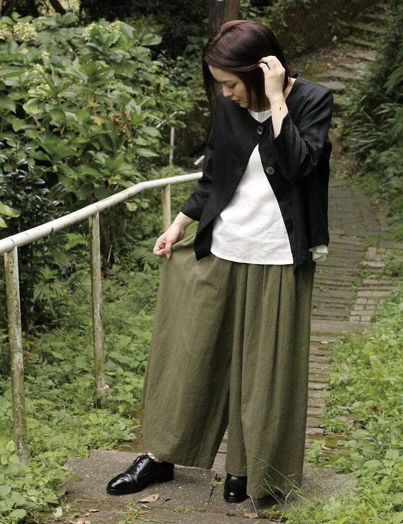 Cotton linen super wide pants Khaki - Women's Pants - Cotton & Hemp 