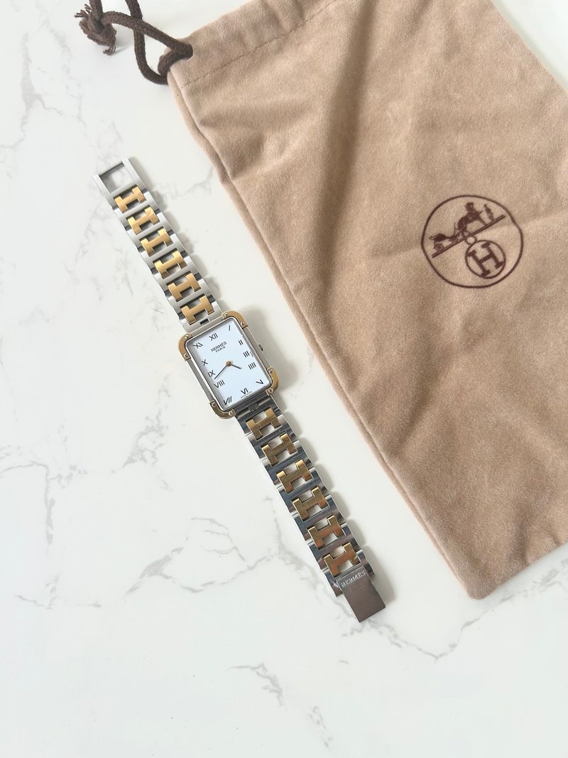 【LA LUNE】Vintage Hermes Croisiere Vintage Metal H Strap Quartz Wristwatch Watch - Women's Watches - Other Metals Gold