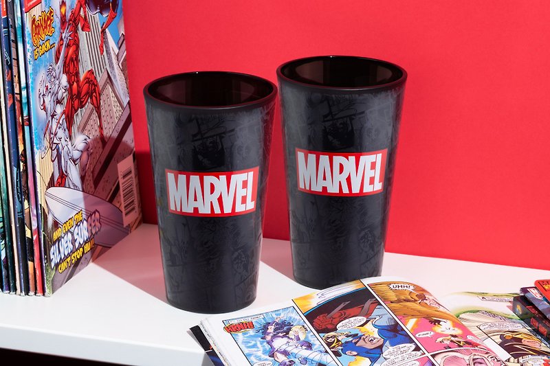 【Perfect Gift】 Official licensed Luxury Matt Black Marvel Logo Glass - Cups - Glass Black