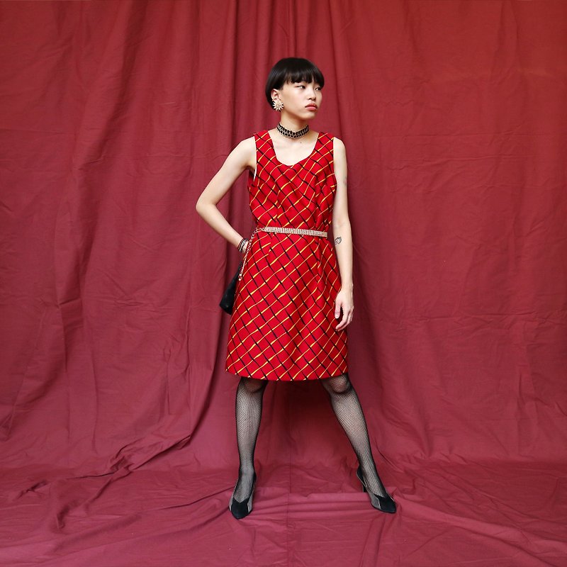 南瓜Vintage。古著背心洋裝 - 連身裙 - 其他材質 紅色