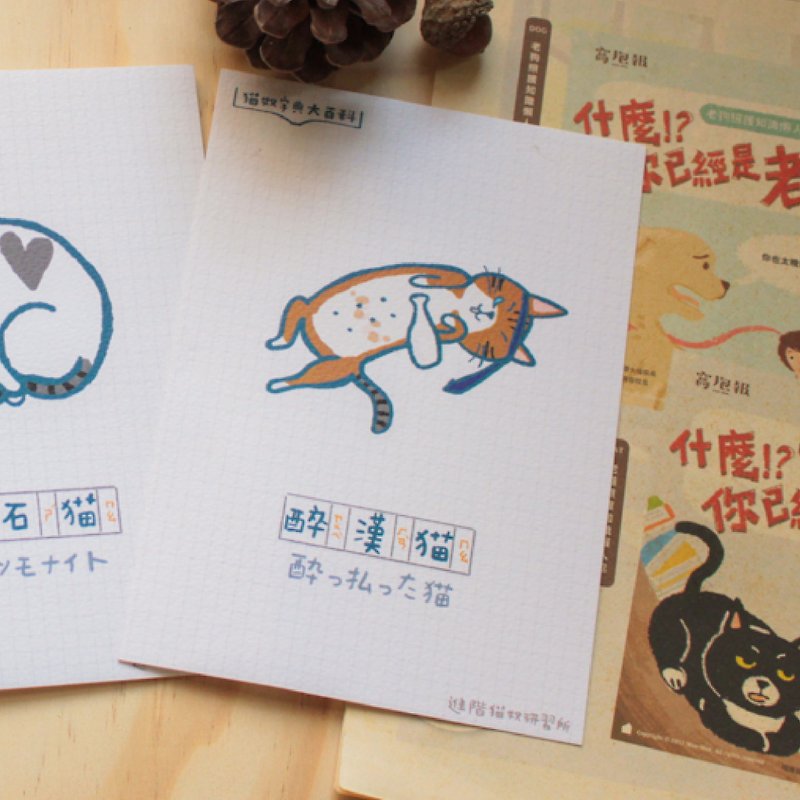 Cat Knowledge Series Postcard Drunk Cat - Cards & Postcards - Paper Khaki