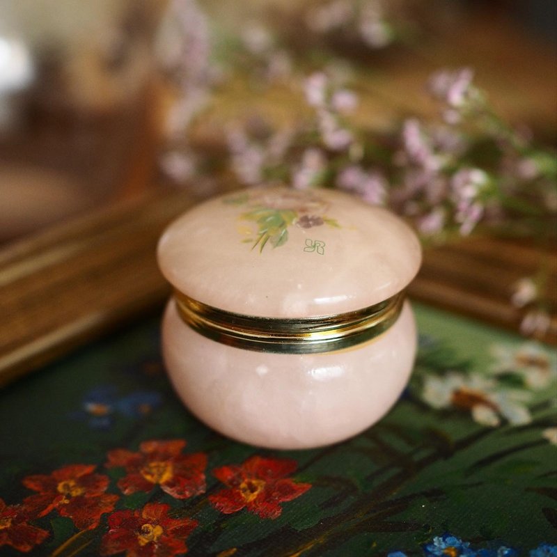 70 年代正品粉紅色雪花石膏手工雕刻 首飾盒 - 其他 - 其他材質 粉紅色