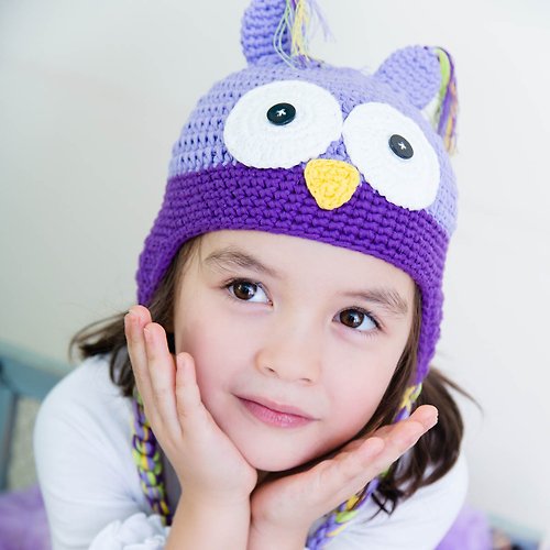 Cutie Bella 美好生活精品館 Cutie Bella手工編織帽Owl-Lavender/Lilac