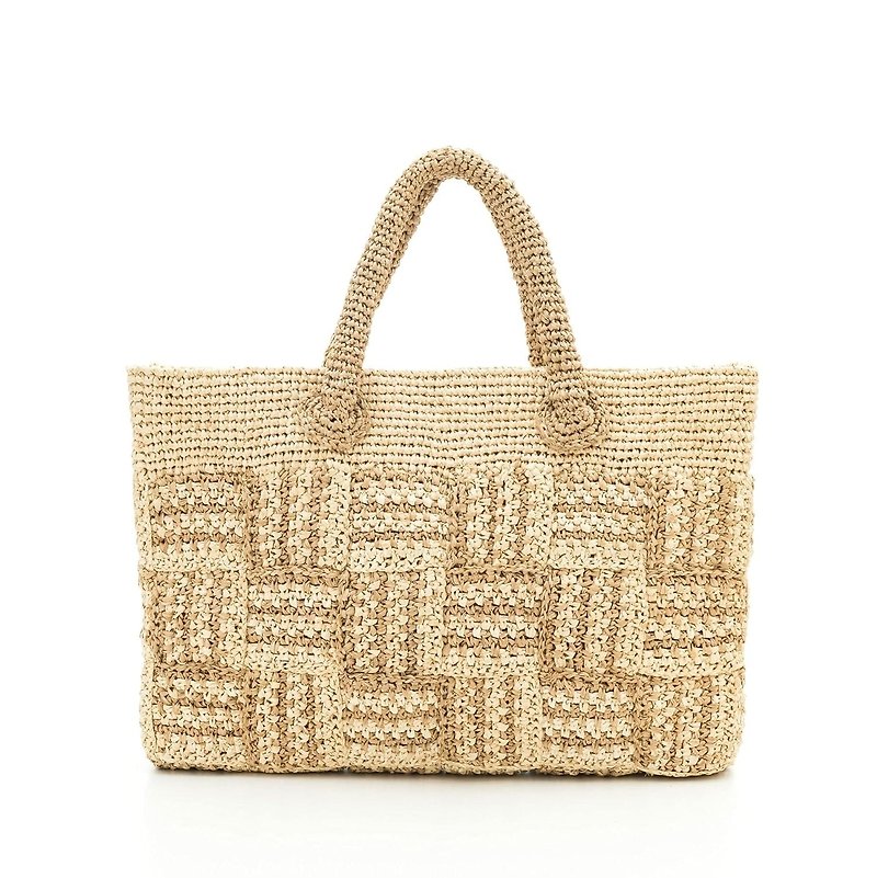 CHECK BAG - Straw Raffia hand Crochet Bag - Handbags & Totes - Eco-Friendly Materials Brown