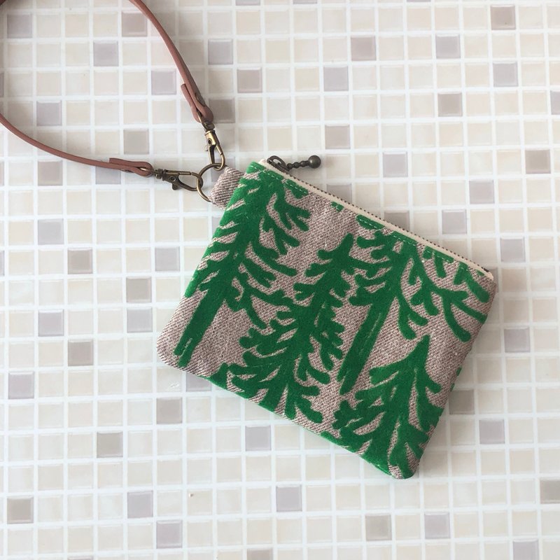 mina perhonen metsä mini pouch forest storage bag handmade - กระเป๋าใส่เหรียญ - ผ้าฝ้าย/ผ้าลินิน สีเขียว