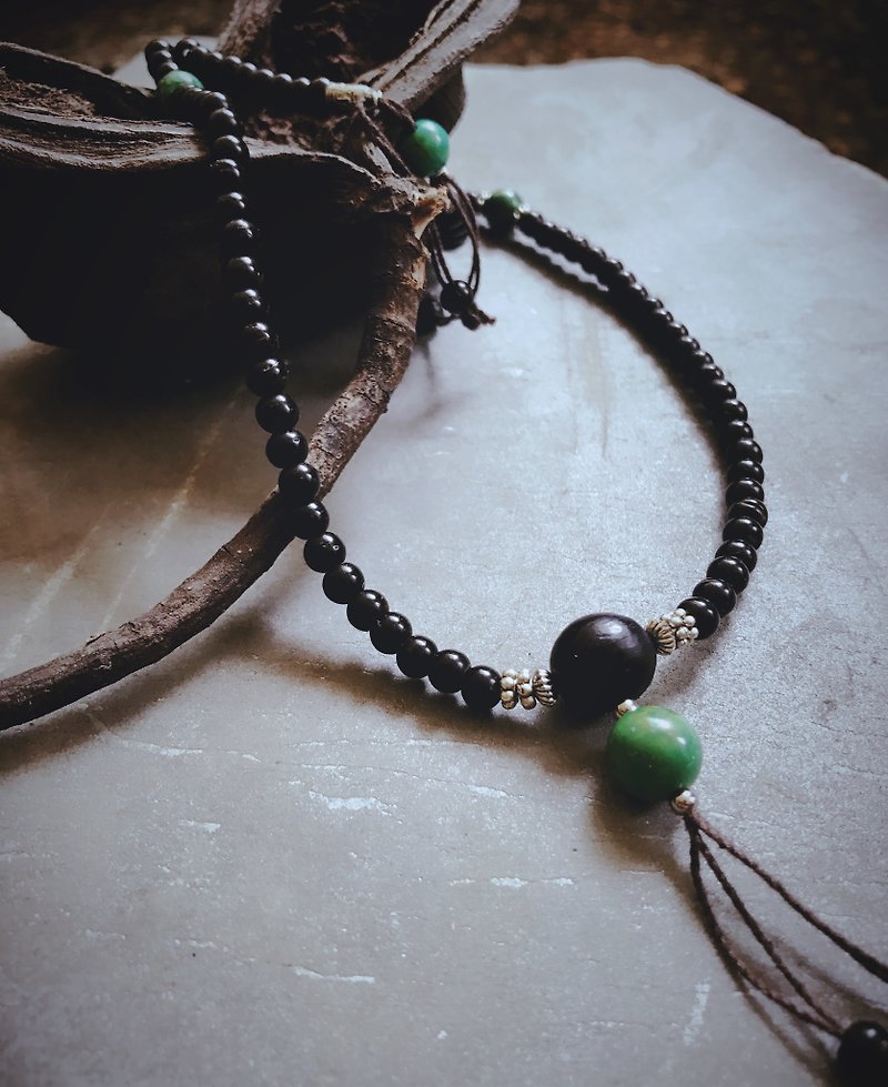 Green pine, no strings, 108 coconut palm bracelets - Necklaces - Wood Black