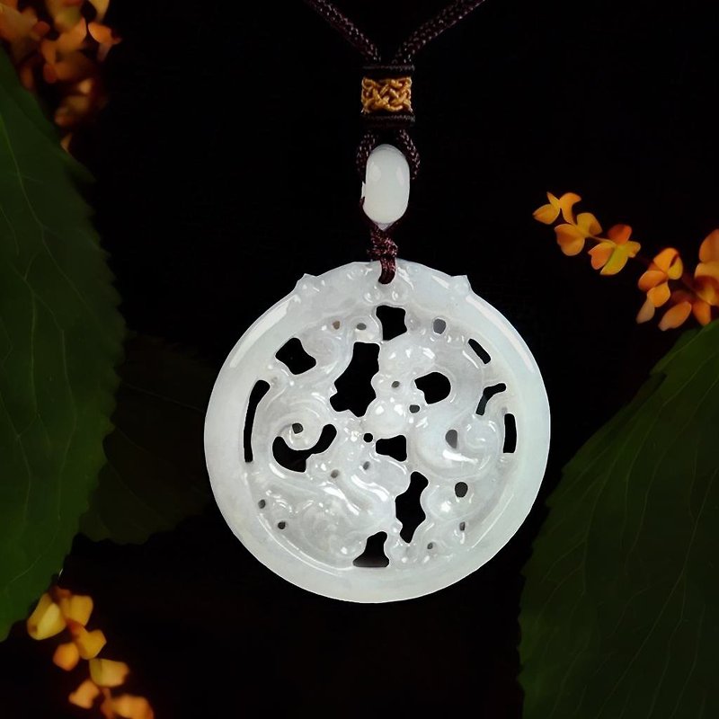 Ice Jade Carved Double Dragon Jade Necklace | Natural Burmese Jade Grade A Jade | Gift - Necklaces - Jade Transparent