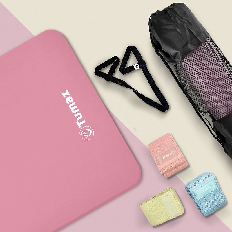 [Tumaz Moon Bear] 10mm Thickened Yoga Mat + Macaron Weaving Hip Circle Set 2 Colors - Fitness Equipment - Plastic Pink
