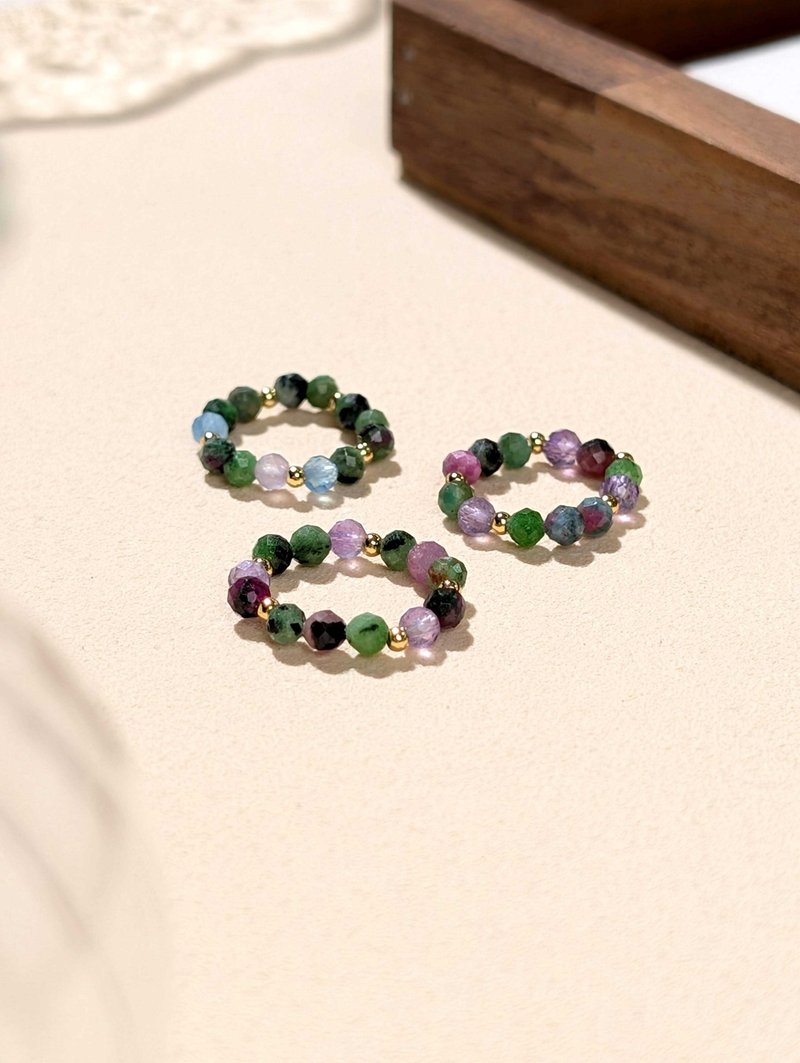 紅綠寶 海藍寶 紫水晶 天然石串珠戒指 JIEGEM 姊的珠寶 - 戒指 - 半寶石 