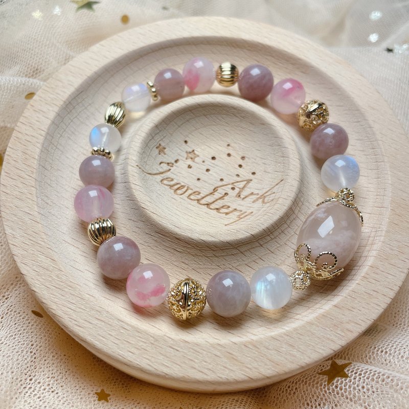 Sakura Snow-Sakura Agate, Moon Stone, Zima Pink, Sakura Rain (Jade Rose Glow) - สร้อยข้อมือ - คริสตัล หลากหลายสี