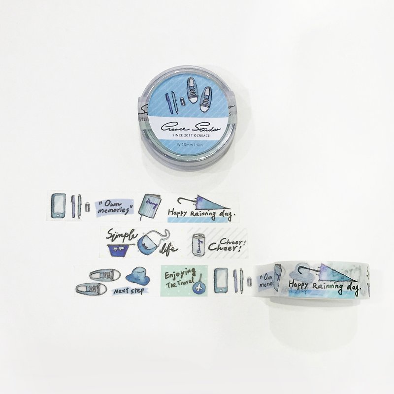 [Simple life series] blue fresh 15mm watercolor paper tape matte - Washi Tape - Paper Blue