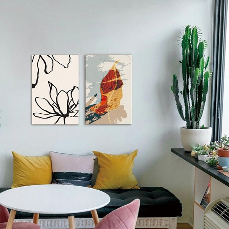 合成板長方形植物枠なし絵ブラックライン花と落ち葉 No.(4)～(5) 吊るし絵飾り - ポスター・絵 - その他の素材 多色