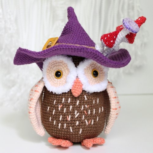 ZiminaDoll Owl crochet pattern PDF in English Amigurumi owl witch hat Halloween decor