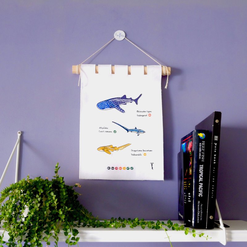 Shark embroidered hanging cloth-whale shark/thresher shark/tiger shark (customizable) - โปสเตอร์ - งานปัก 