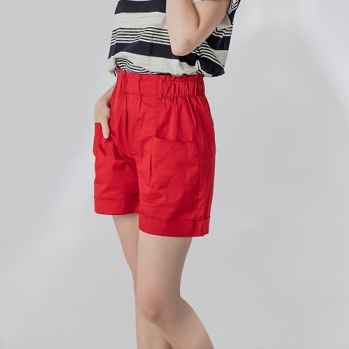 MEDUSA LADY 【MEDUSA】紅色寬腰頭鬆緊短褲 (M-XL) | 女短褲 休閒短褲 鬆緊腰