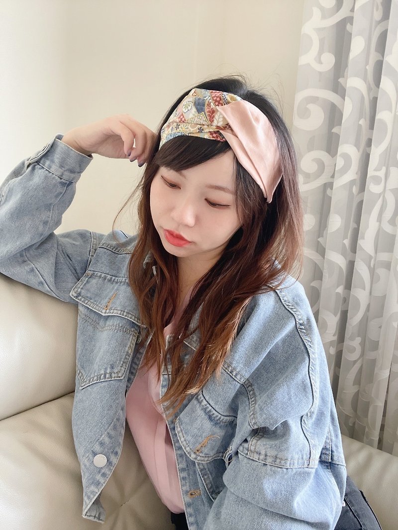 Japanese style spring cherry cross hair accessories headband headband - Headbands - Cotton & Hemp Pink