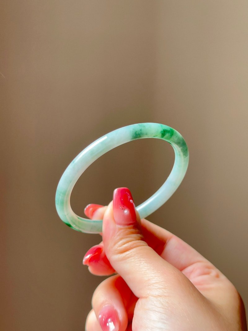 Old pit species Teal and green flower green beauty strip circle mouth 53.5|Natural Burmese jadeite - Bracelets - Jade Green