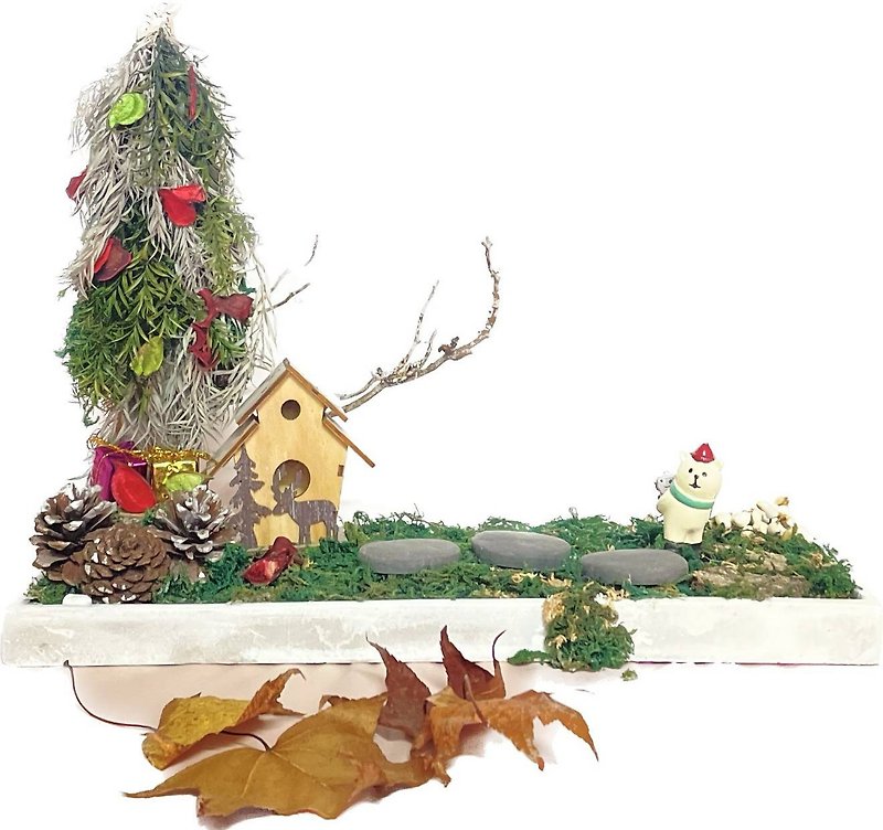 木の樹皮、ティーツリーの葉、コテージの手作りクリスマス飾り - 置物 - 木製 多色