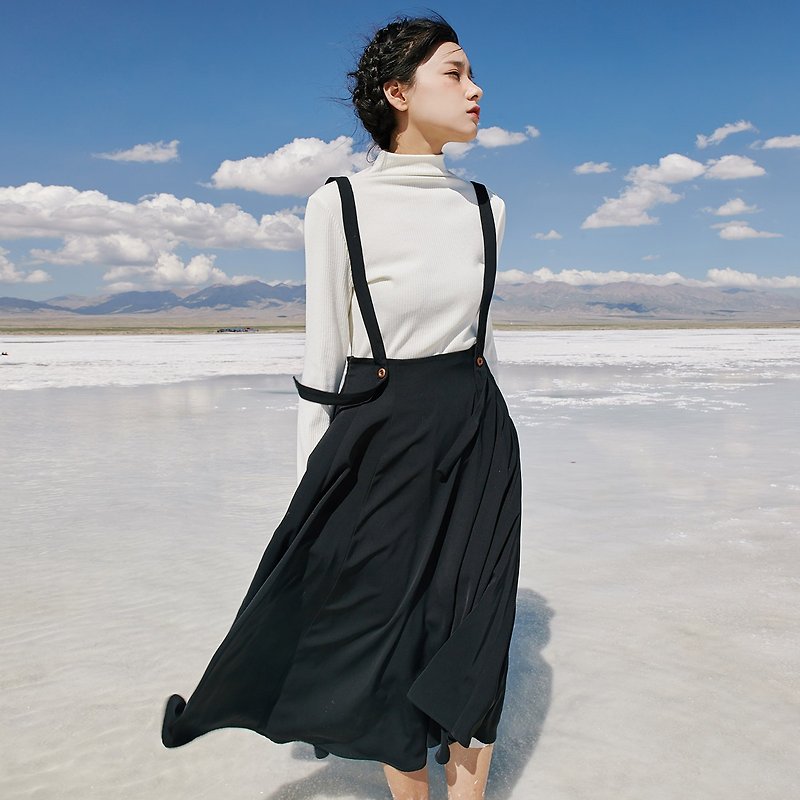 Anne Chen 2017 autumn new lady side zipper strap skirt dress - Skirts - Other Materials Black