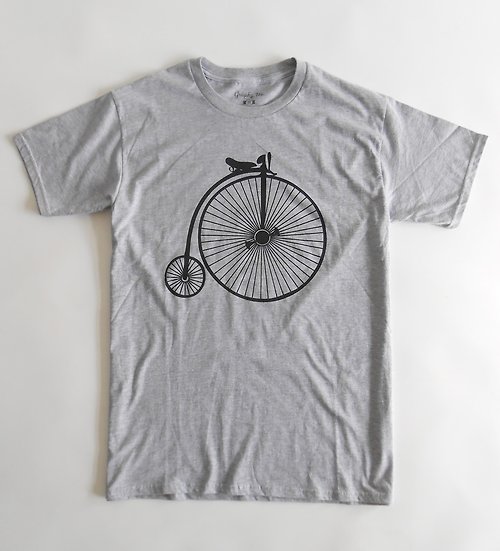 品衣著 腳踏車圖案灰色T恤 自行車 日系休閒 情侶T恤 手工絲印 純棉 文青