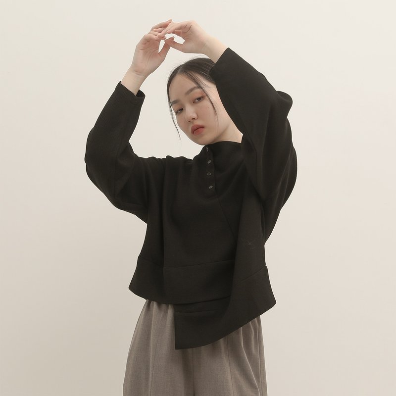 [Classic original] Jiaozhi_interlaced pleated top_CLT513_black - เสื้อผู้หญิง - เส้นใยสังเคราะห์ สีดำ