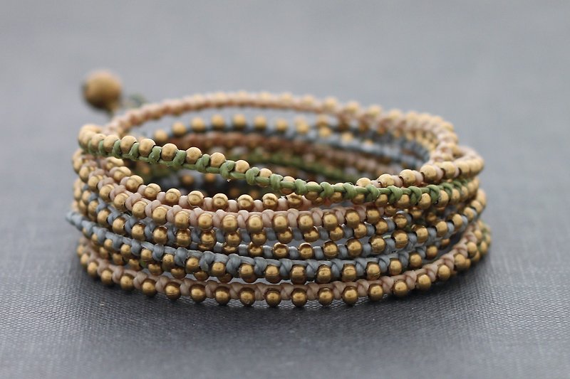Earthy Pastel Stud Wrap Bracelets Necklaces Strand Beaded Woven Macrame - Bracelets - Cotton & Hemp Khaki