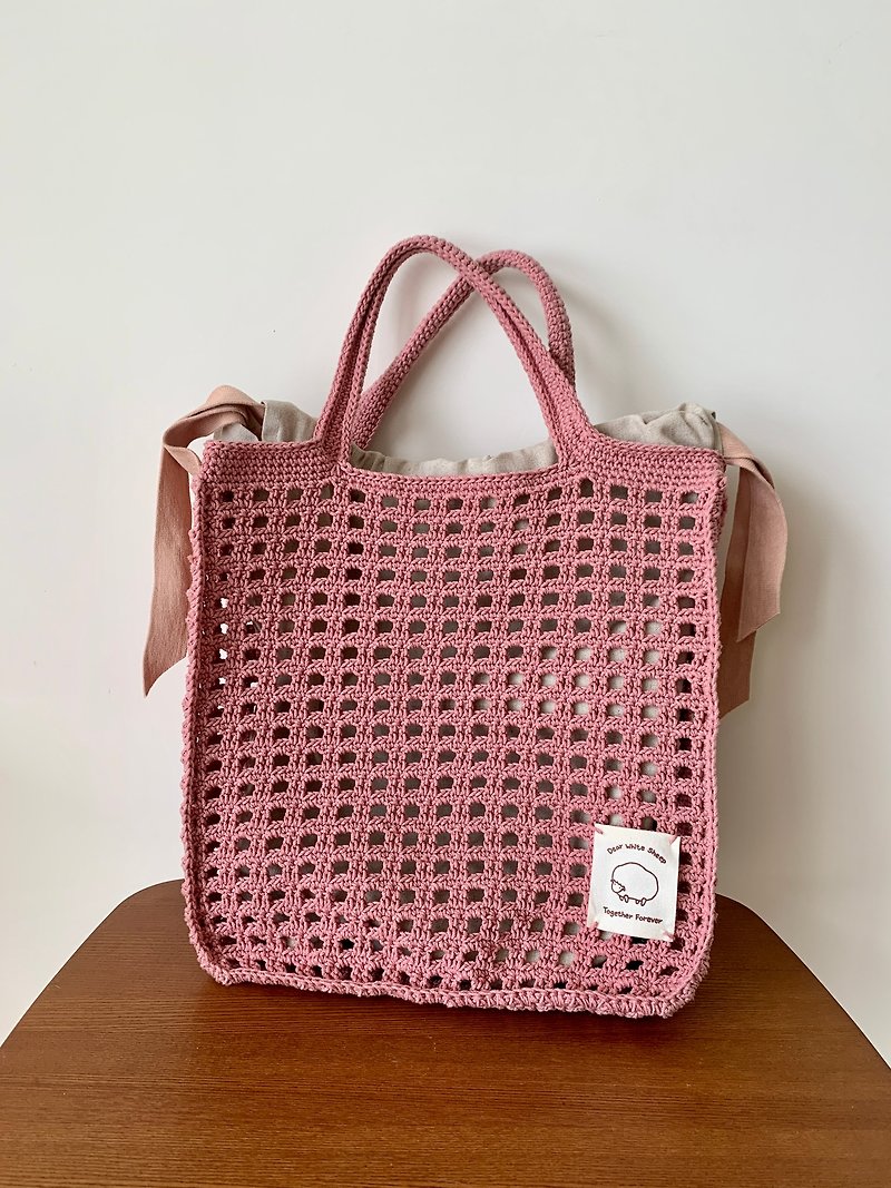 Small square texture hand-woven bag/grid bag/waffle - Handbags & Totes - Cotton & Hemp Multicolor