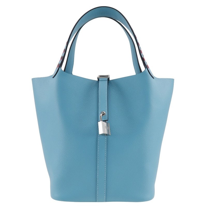 【日本直送】エルメス HERMES ピコタンロックMM ハンドバッグ トレサージュ ヴォーエプソン 水色 D レディース【中古】 - 手提包/手提袋 - 真皮 藍色
