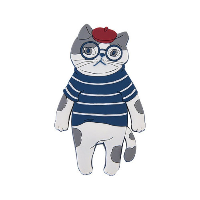 Kusuguru Japan Japanese glasses cat magnet hook three-dimensional shape bendable design folding ear cat model - ตะขอที่แขวน - โลหะ สีน้ำเงิน