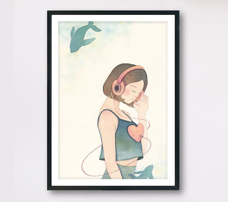 Listen - Slow living collection/ Art print (with cardboard frame) Wall decor - โปสเตอร์ - กระดาษ ขาว