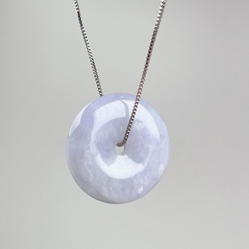 【May ‧Peace】Violet Jade Peace Buckle Necklace | Natural Burmese Jade Grade A Jadeite | Gift - Necklaces - Jade Purple