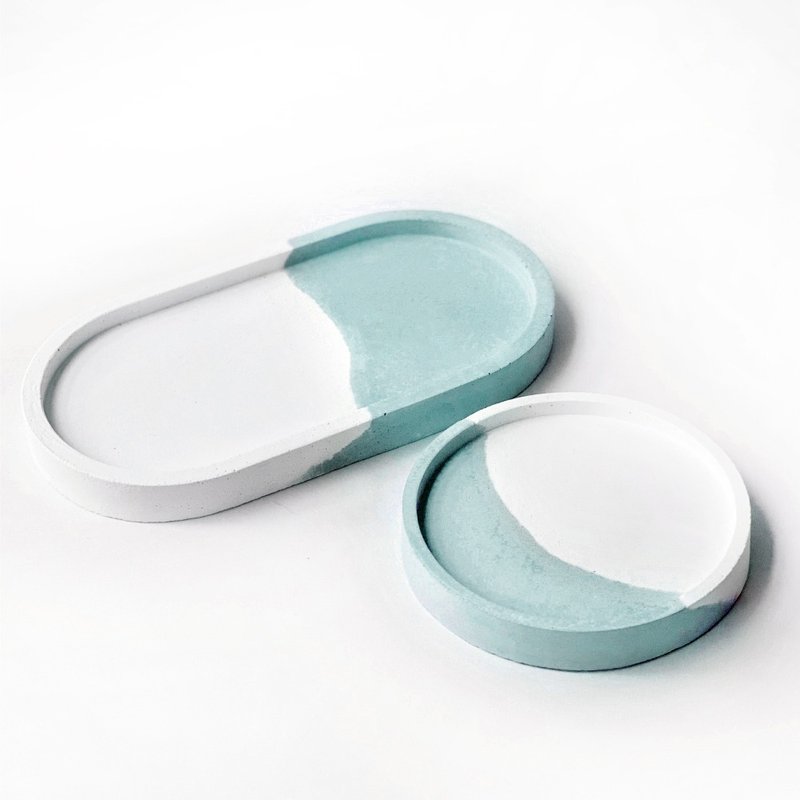 (Pre-order) Mint Green Series | Two-piece set of Cement base round/oval Cement jewelry tray - ของวางตกแต่ง - ปูน สีเขียว