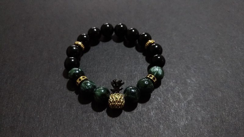(Customized gift) Green Dragon Crystal X Obsidian X Pineapple Bracelet - สร้อยข้อมือ - คริสตัล หลากหลายสี