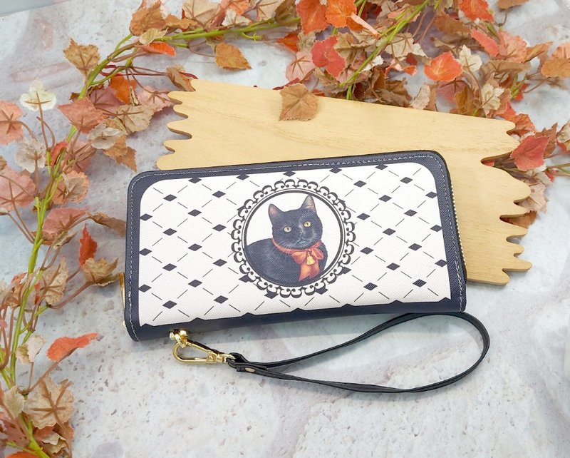 Black Cat-(Although it is black, but life is not black)-Single zipper long clip - Wallets - Faux Leather 