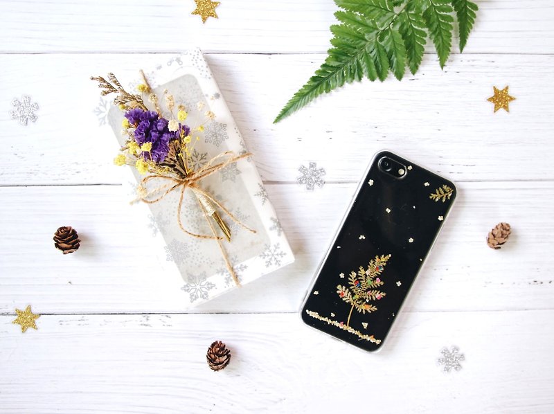 青白圣诞树 • Christmas Tree Handpressed Flower Phone Case