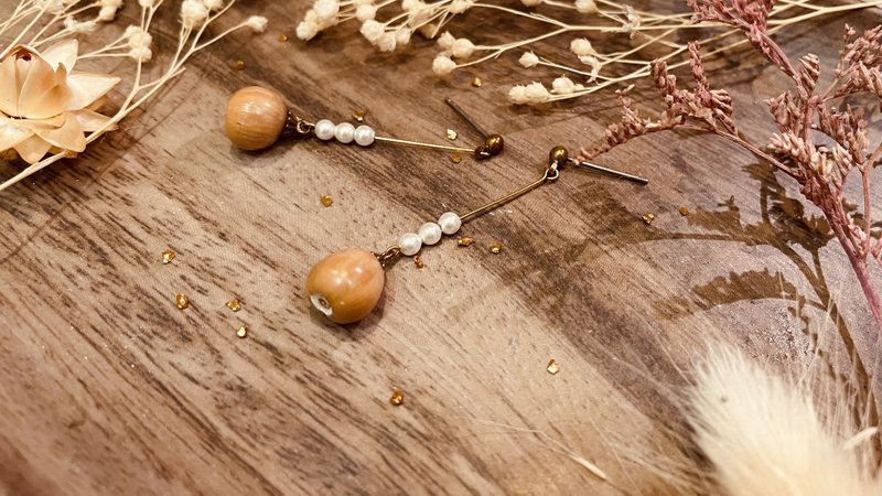 秋天慢步/耳環/天然種子/珍珠 - 耳環/耳夾 - 植物．花 橘色