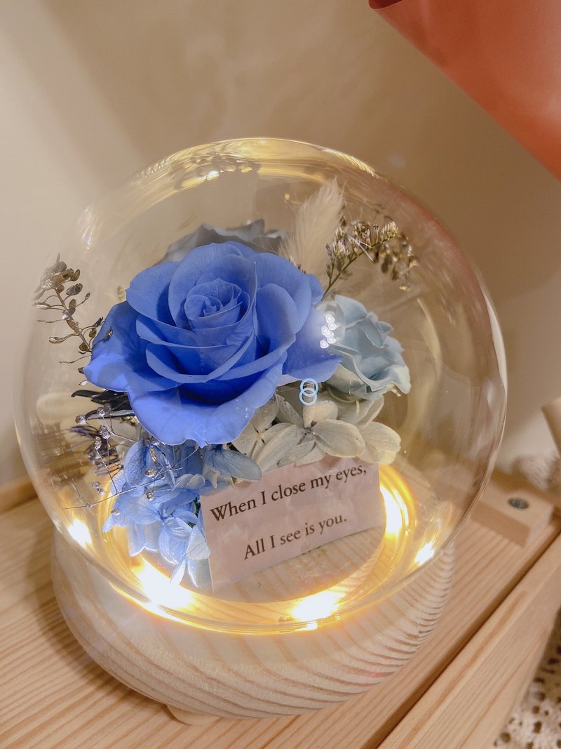 3 Preserved Flowers Glass Shade Night Light Water Blue Exchange Gifts - Dried Flowers & Bouquets - Plants & Flowers Blue