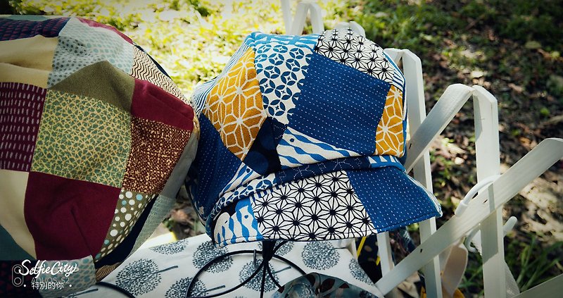 Japanese style stitching pattern newspaper cap - Hats & Caps - Cotton & Hemp Blue