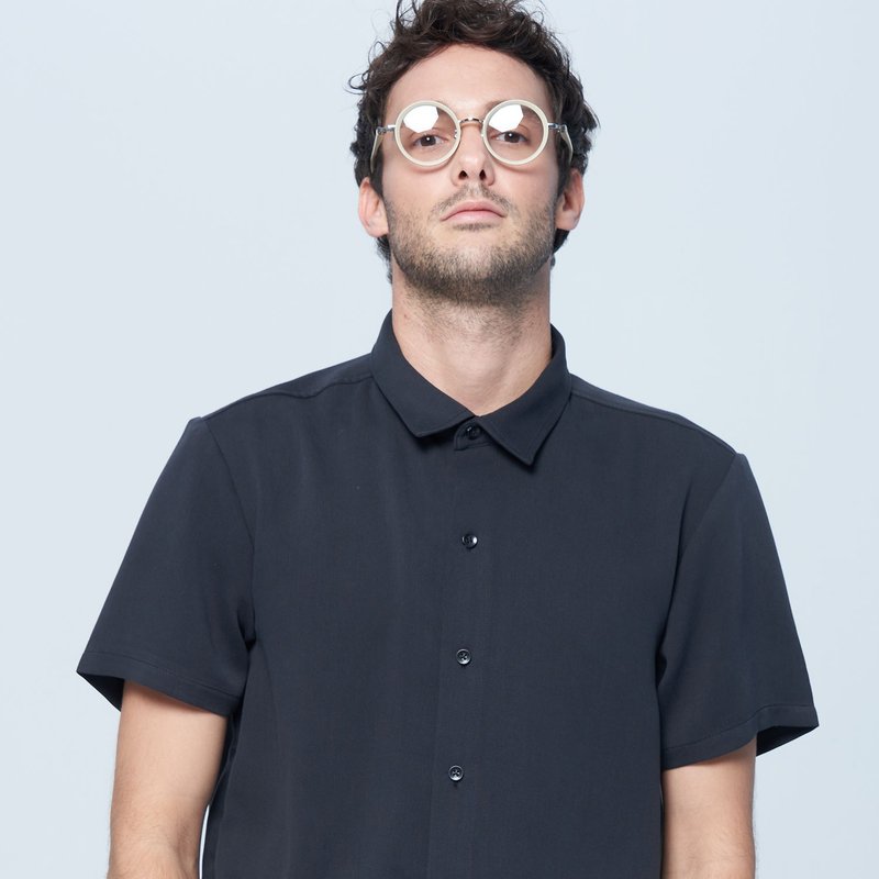 Stone@s Soft Straight Line Shirt / casual soft shirt black - Men's Shirts - Cotton & Hemp Black