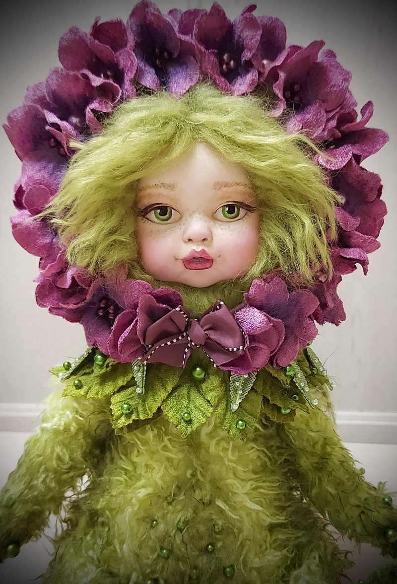 有存货 花娃娃。OOAK泰迪娃娃.艺术家毛绒玩具 毛绒玩具 - 公仔/玩偶 - 聚酯纖維 綠色