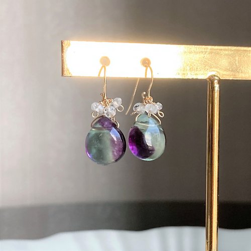 17select -Hina Jewelry- 獨一無二之美 14KGF 療癒 螢石 耳環 / 耳夾 / 紫綠色
