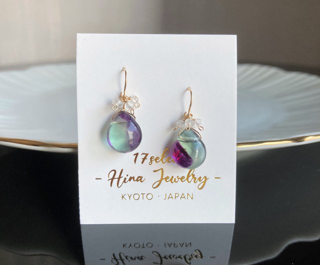 14kgf 癒しのフローライト ピアス / イヤリング / 一点もの / パープル