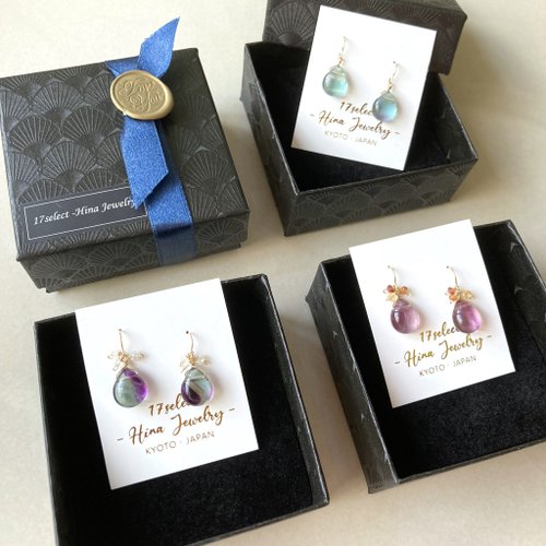 14kgf 癒しのフローライト ピアス / イヤリング / 一点もの / パープル