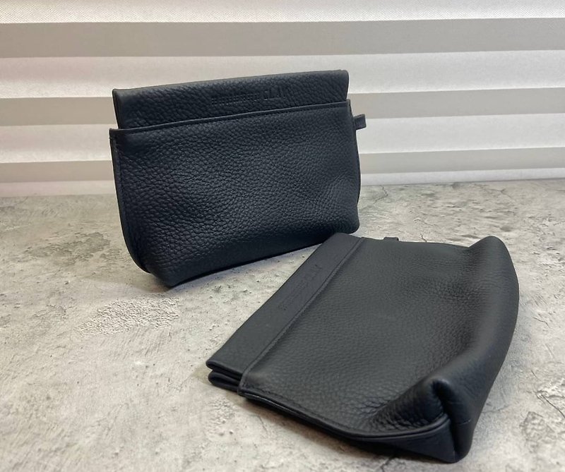Cosmetic Bag - Toiletry Bags & Pouches - Genuine Leather Black