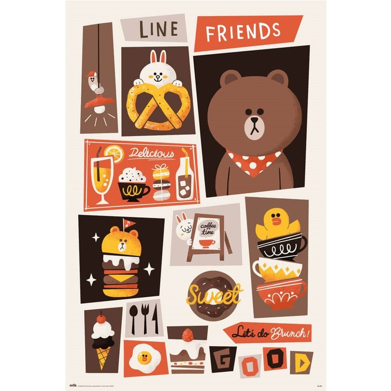 【LINE FRIENDS】 LET S DO BRUNCH 進口海報 /熊大/兔兔/莎莉 - 海報/掛畫/掛布 - 紙 多色